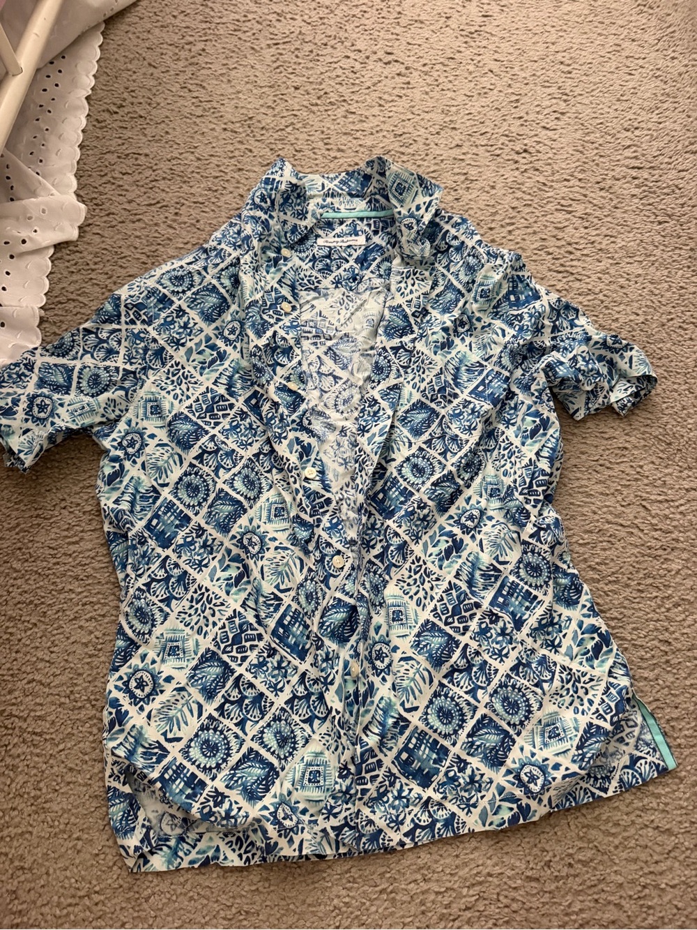 Tommy Bahama Blue and White Printed Camp Shirt